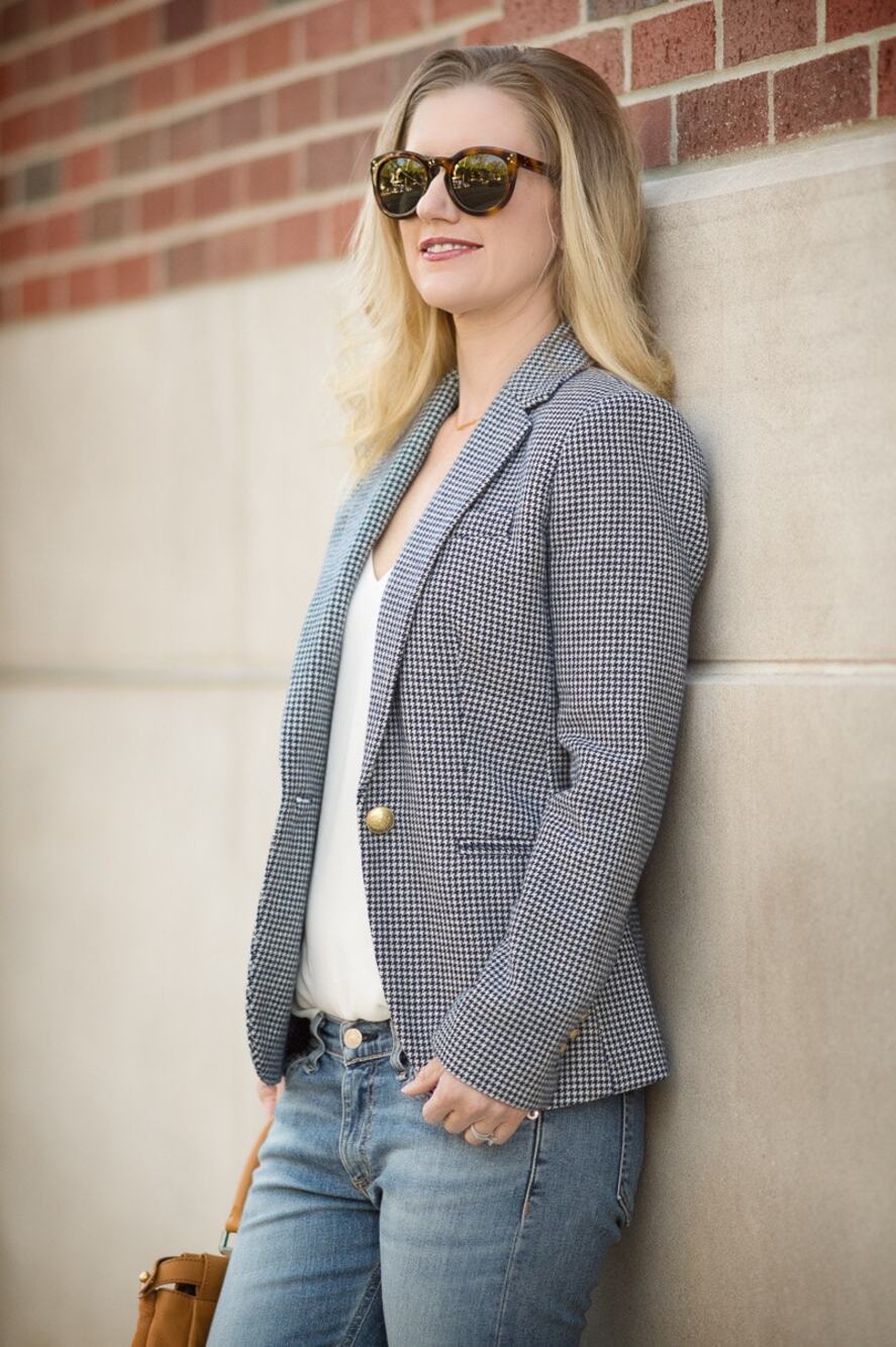 J. Crew Campbell Houndstooth Blazer Navy Blue Wool Blend Size 6